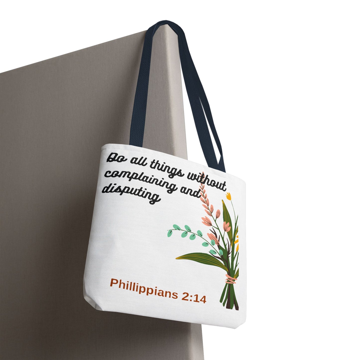 Inspirational Floral Tote Bag, Bible Verse Tote, Philippians 2:14 Bag.