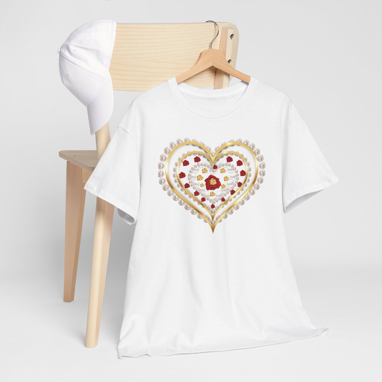 Heartfelt Unisex Heavy Cotton Tee, Cute Heart Design Shirt.