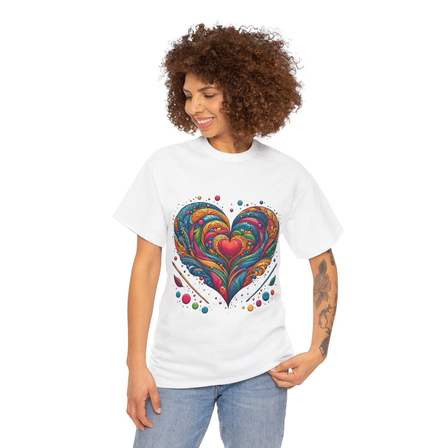 Colorful Heart Art Unisex Heavy Cotton Tee - Vibrant and Unique Design