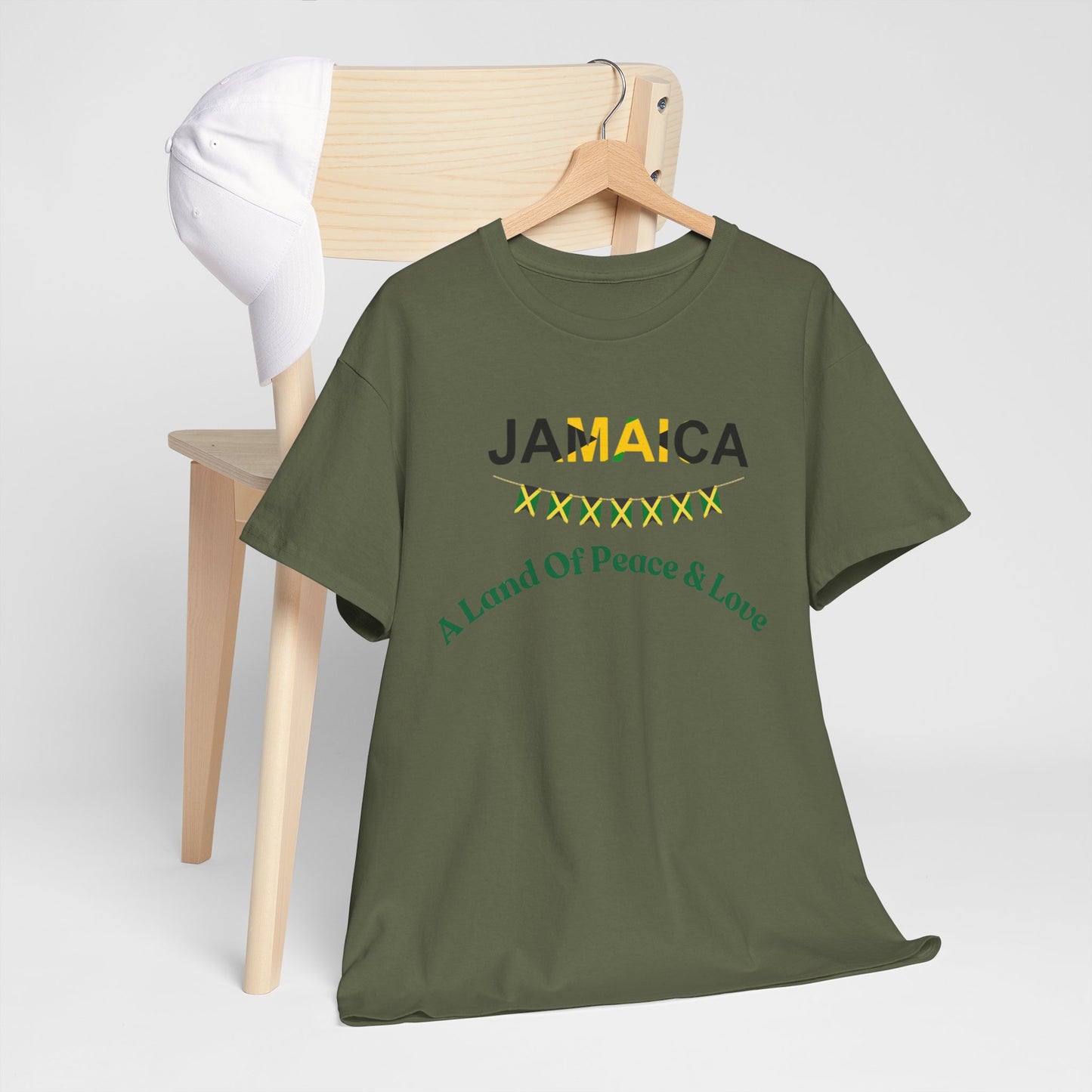 Jamaican Peace & Love Tee, Unisex Heavy Cotton Shirt, Summer vibes.