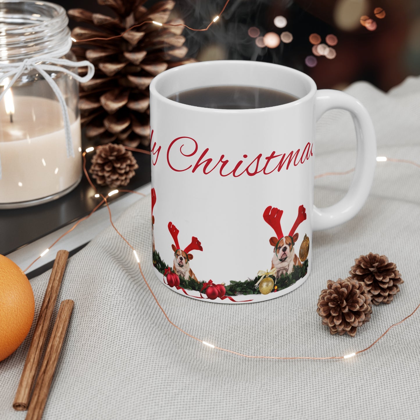 Merry Christmas Corgi Mug — Festive Reindeer Antler Dog Mug