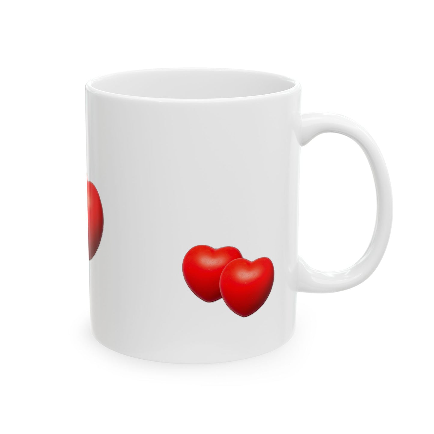 Double Red Hearts Ceramic Mug, Romantic Valentine Coffee Cup