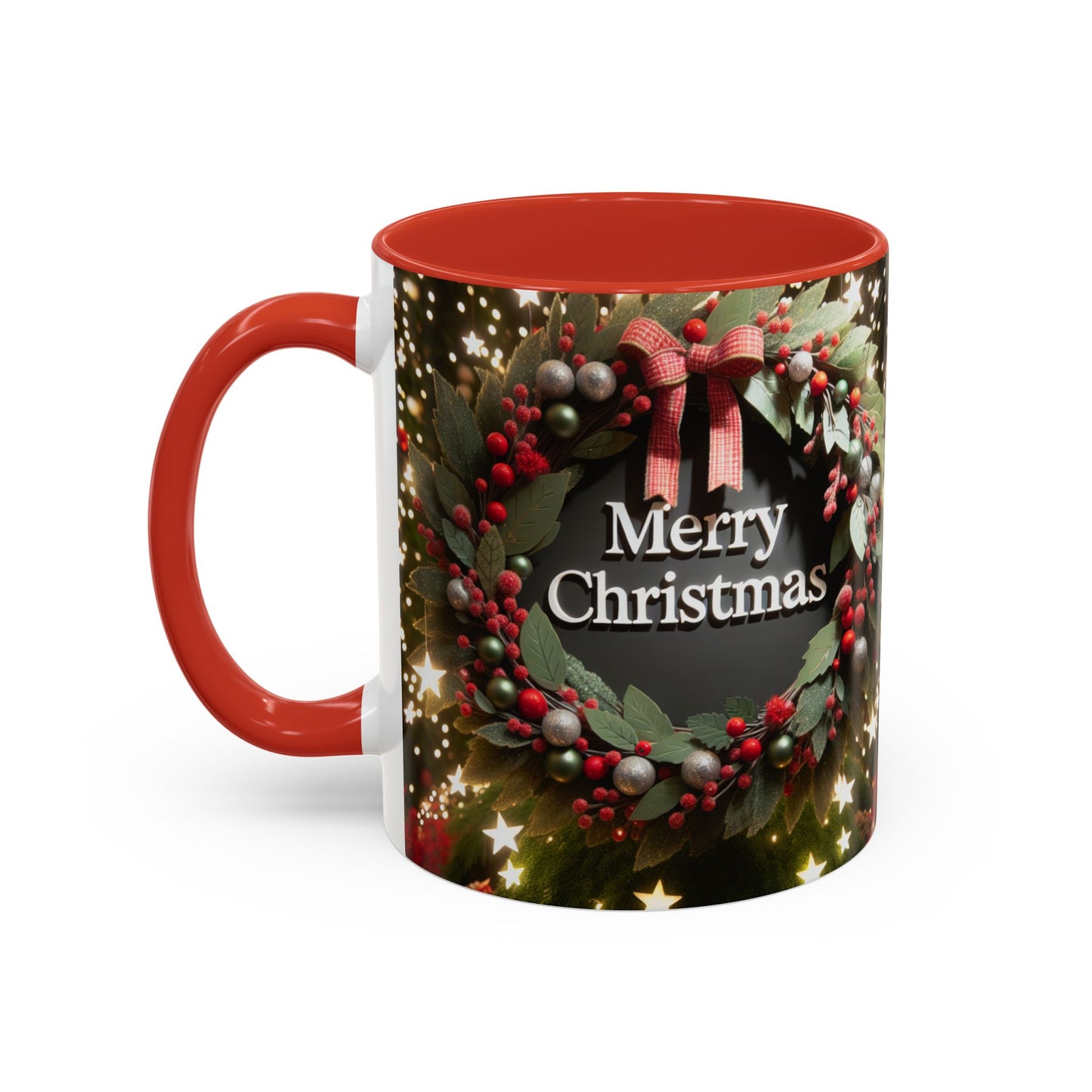 Christmas Coffee Mug with Wreath Design.