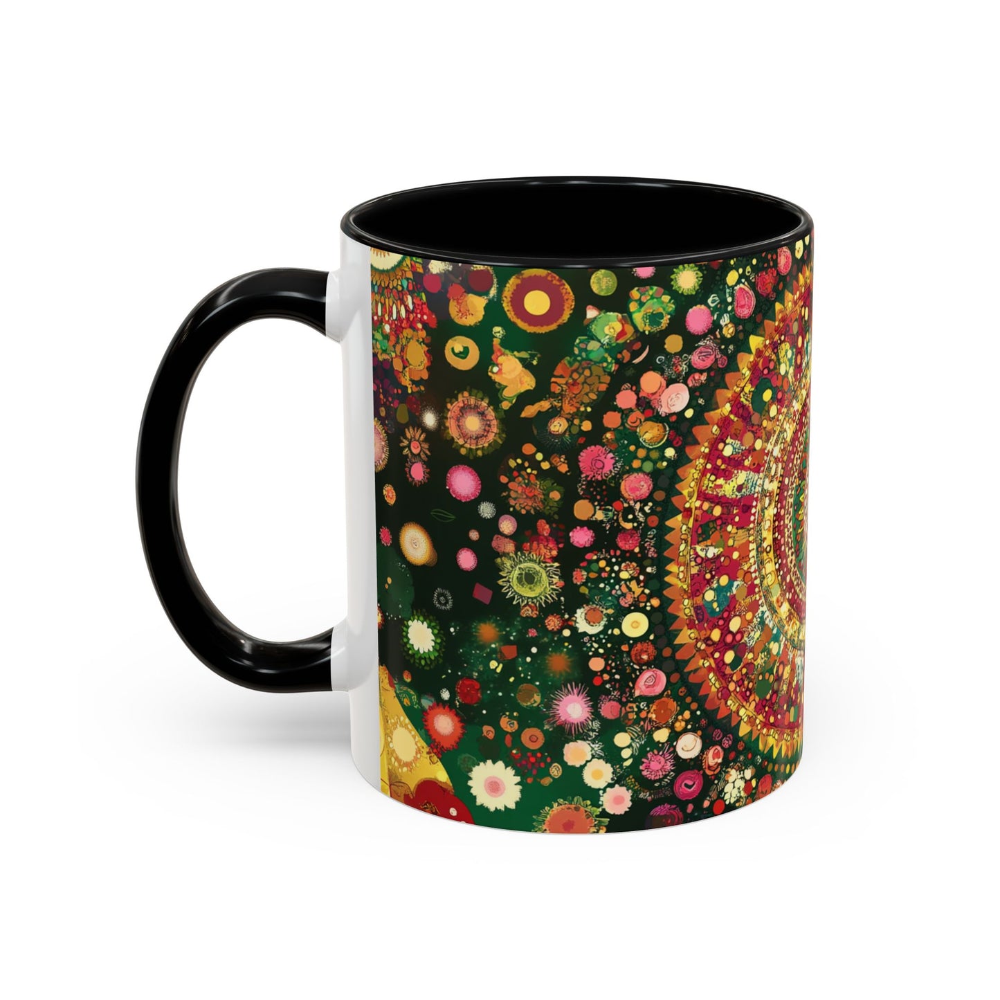 Vibrant Mandala Accent Coffee Mug, Colorful Drinkware.