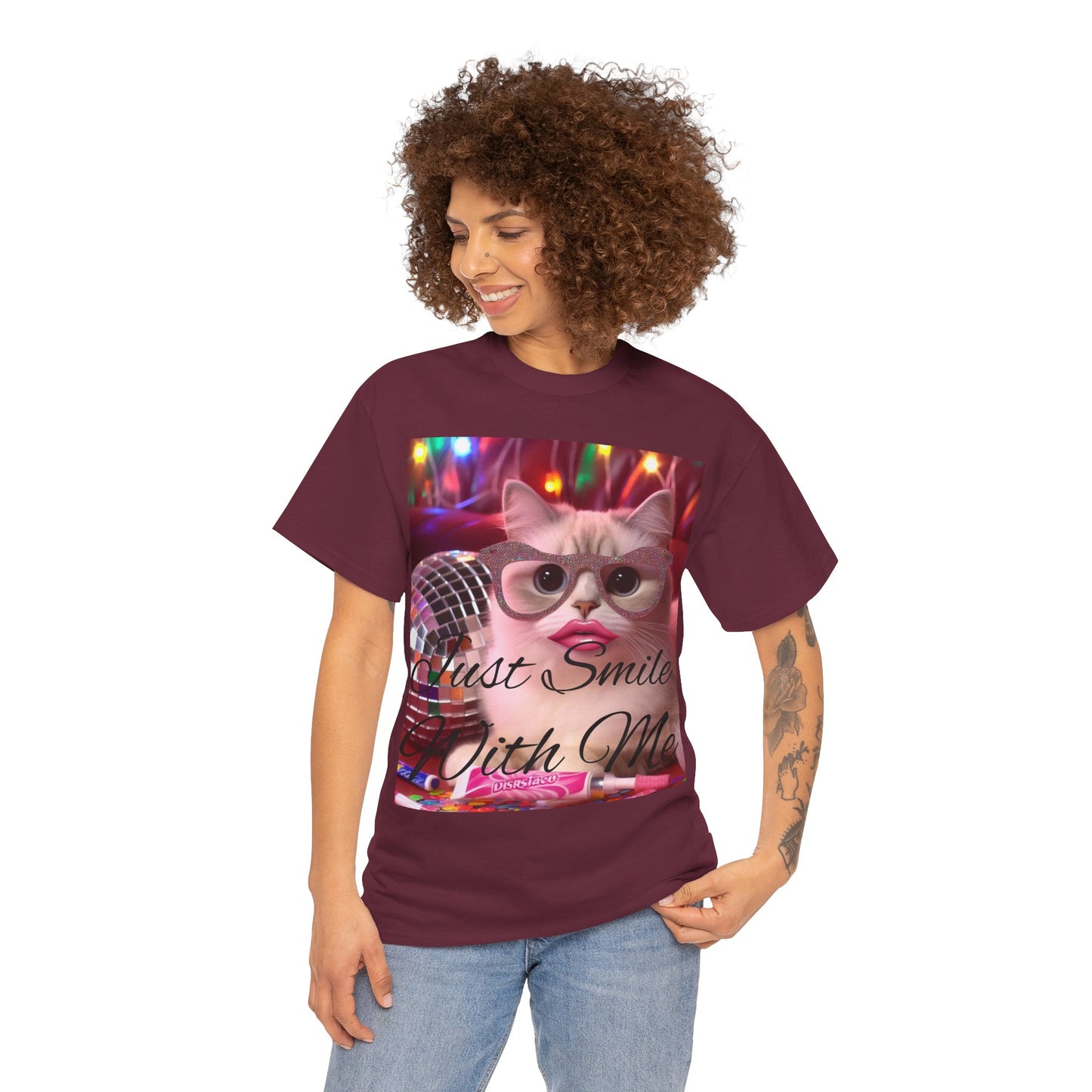 Just Smile Cat Unisex Heavy Cotton Tee - Fun and Funky Casual Wear