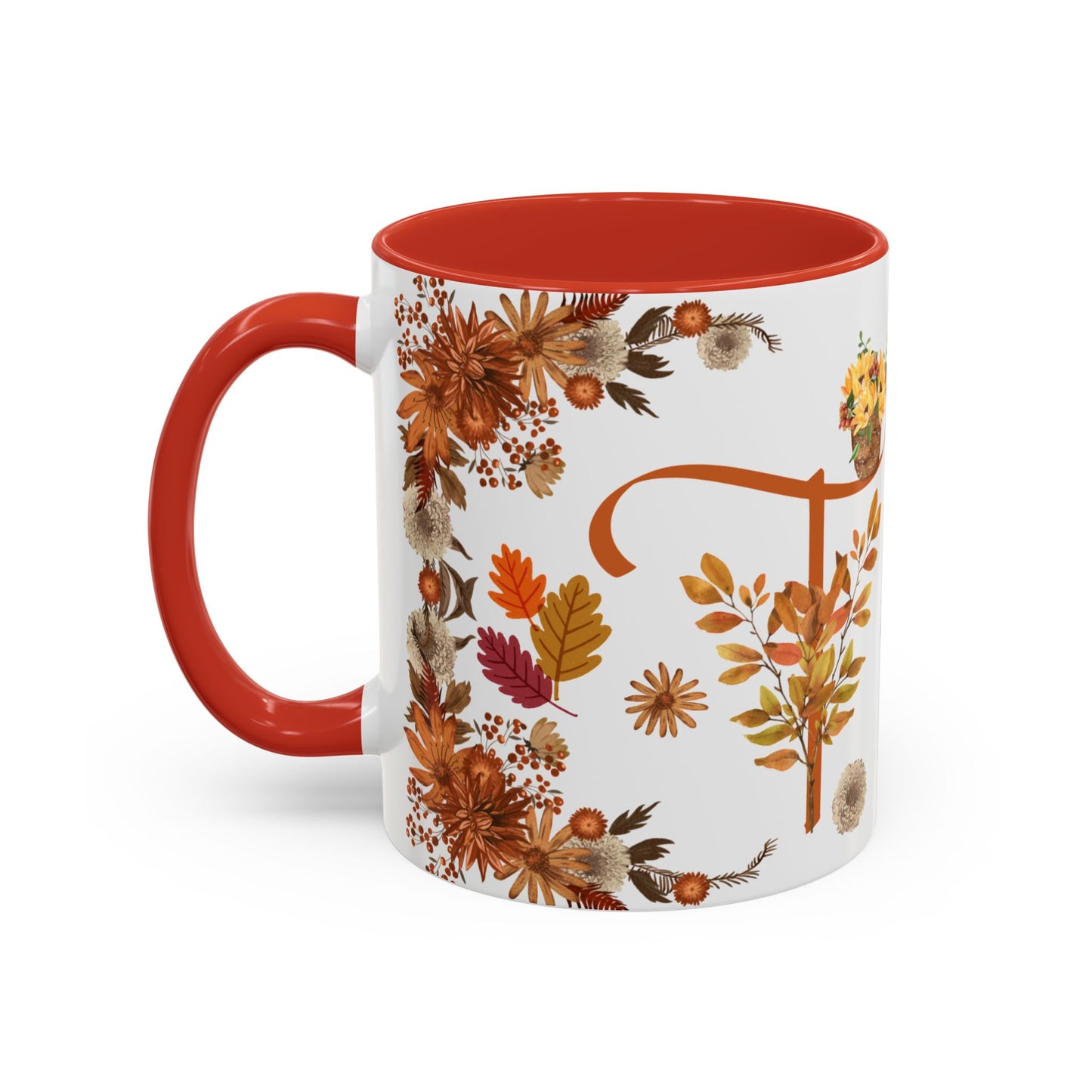 Fall Floral Accent Coffee Mug, Autumn Drinkware, Seasonal Gift, Hello Autumn.