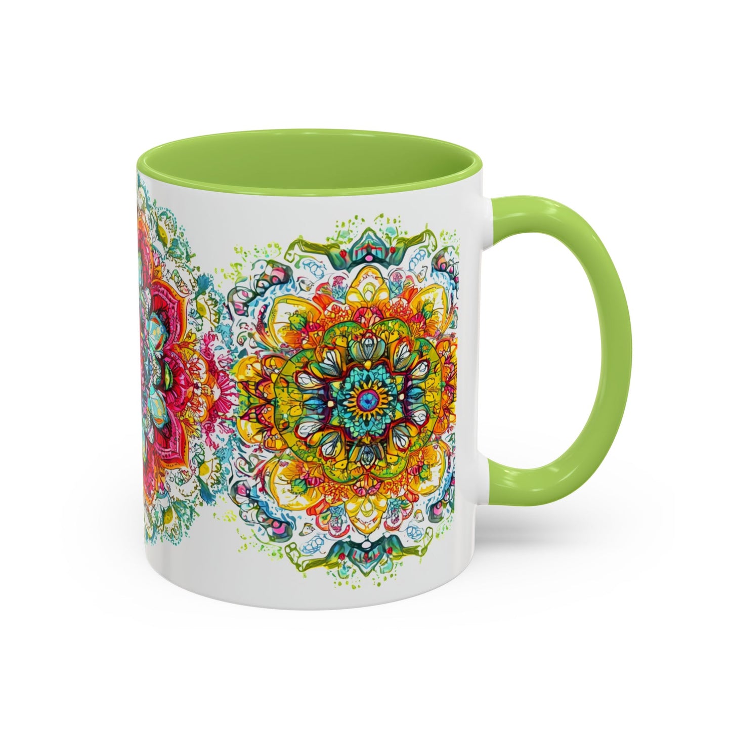 Boho Floral Accent Coffee Mug Colorful Mandala Design.