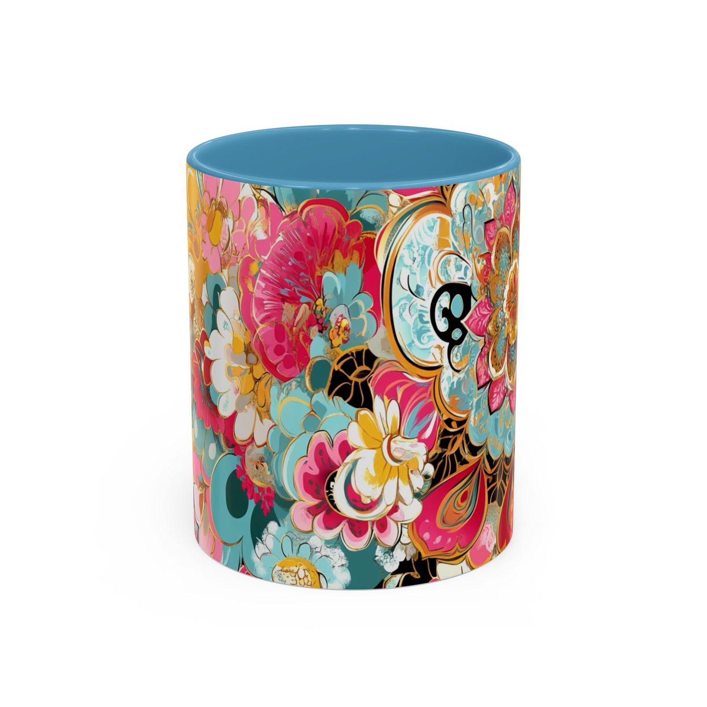 Vibrant Floral Accent Boho Coffee Mug, Floral.