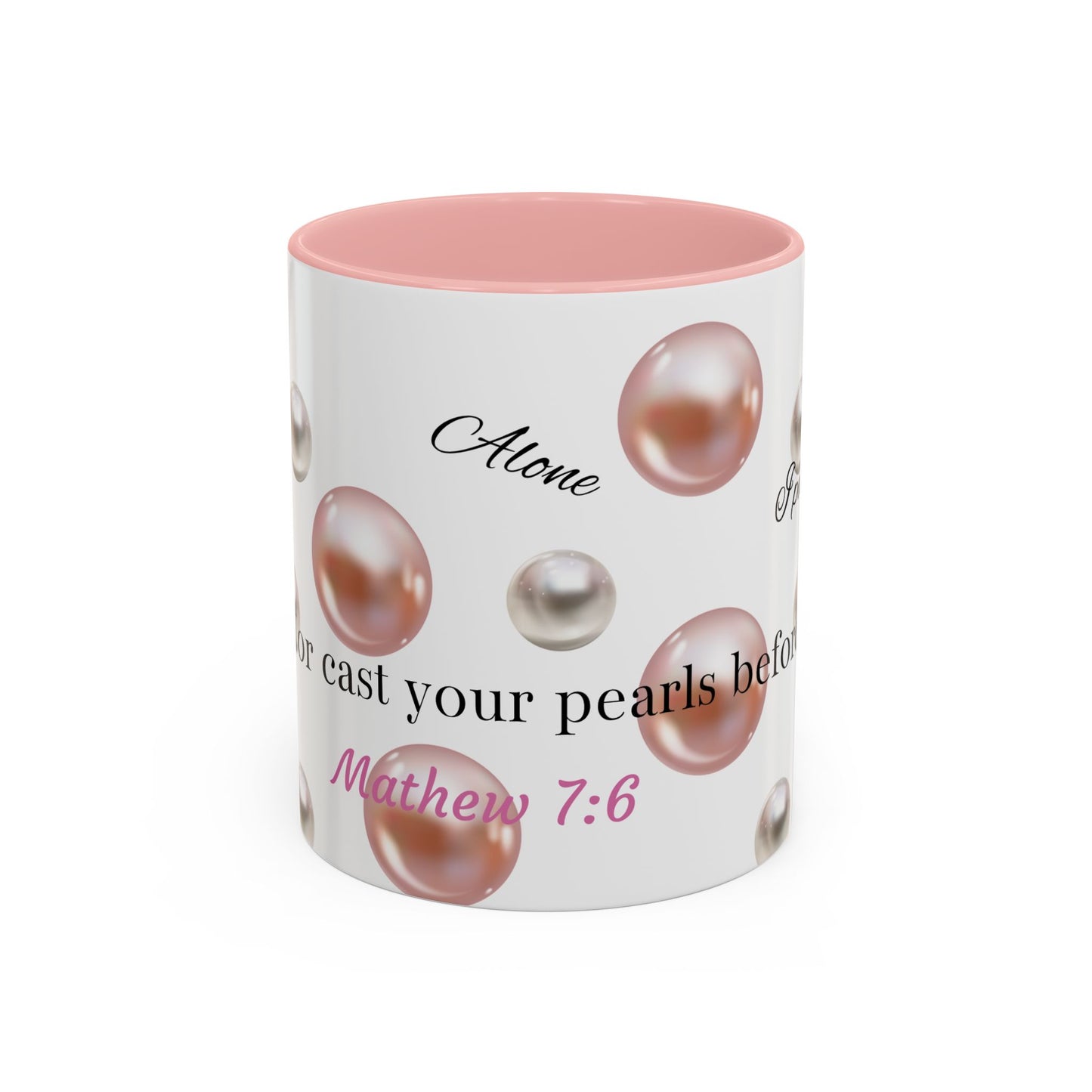 Elegant Inspirational Coffee Mug with Pearls, Unique Gift for Friends, Spiritual Reminder.