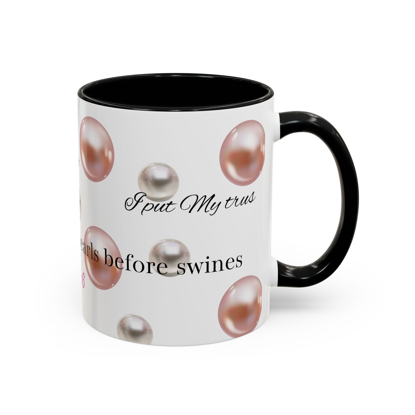 Elegant Inspirational Coffee Mug with Pearls, Unique Gift for Friends, Spiritual Reminder.