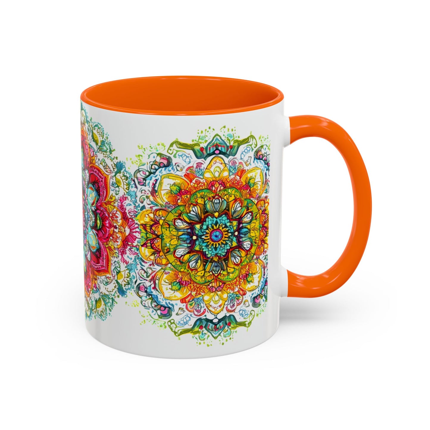 Boho Floral Accent Coffee Mug Colorful Mandala Design.