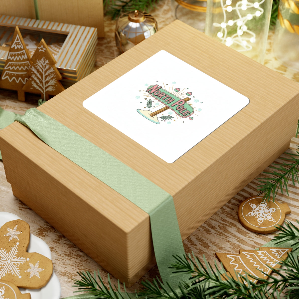 North Pole Sign Sticker | mid century Christmas, 50s style xmas decor