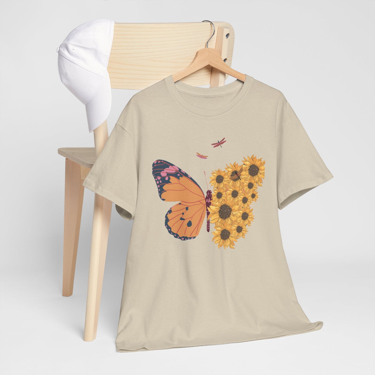 Butterfly and Sunflowers Unisex Heavy Cotton Tee.