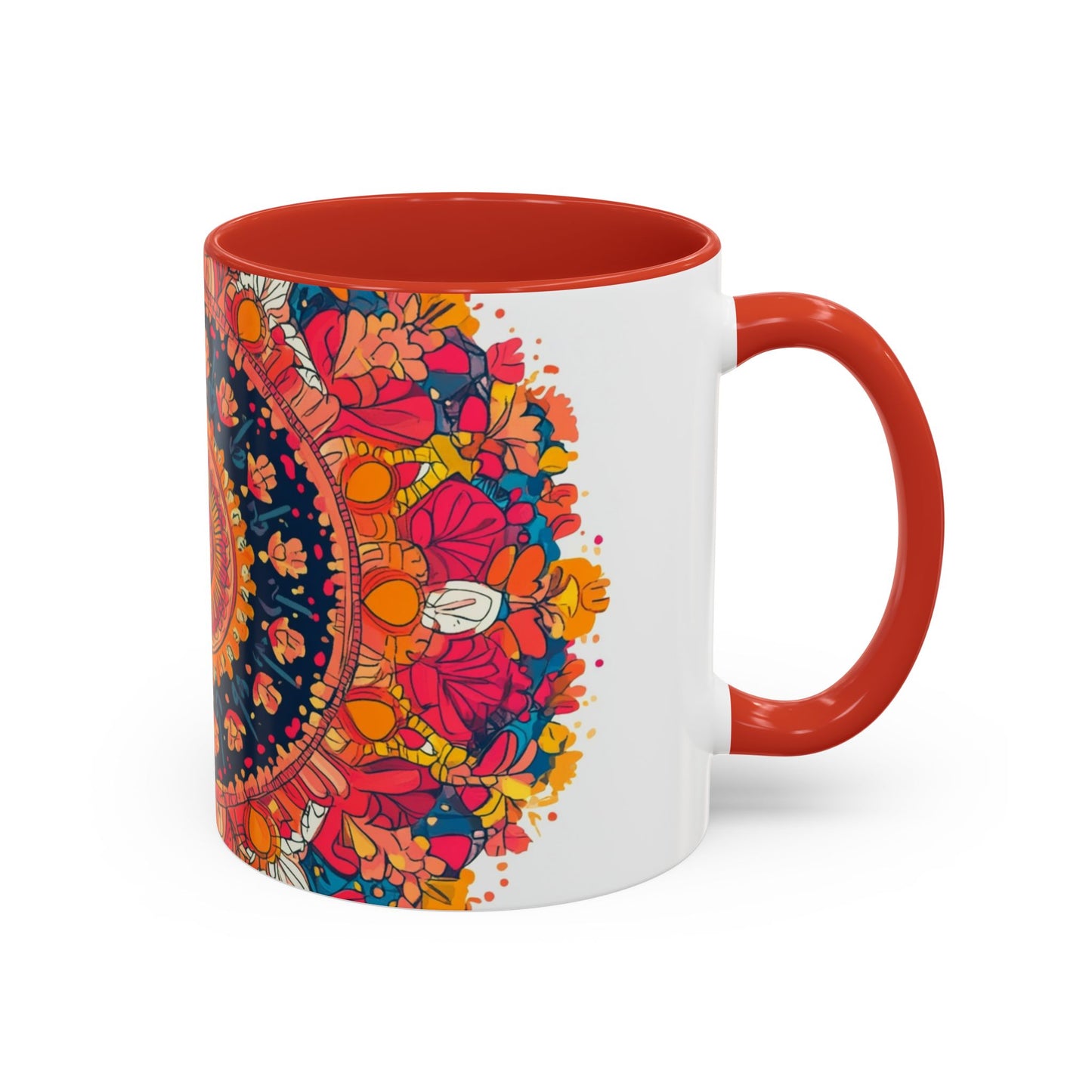 Vibrant Mandala Coffee Mug, Colorful Floral Drinkware.