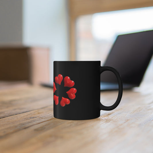 Black Heart Wreath Mug, Valentine’s Day Red Heart Coffee Mug
