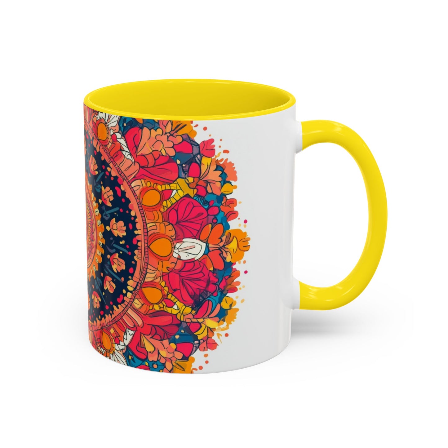 Vibrant Mandala Coffee Mug, Colorful Floral Drinkware.