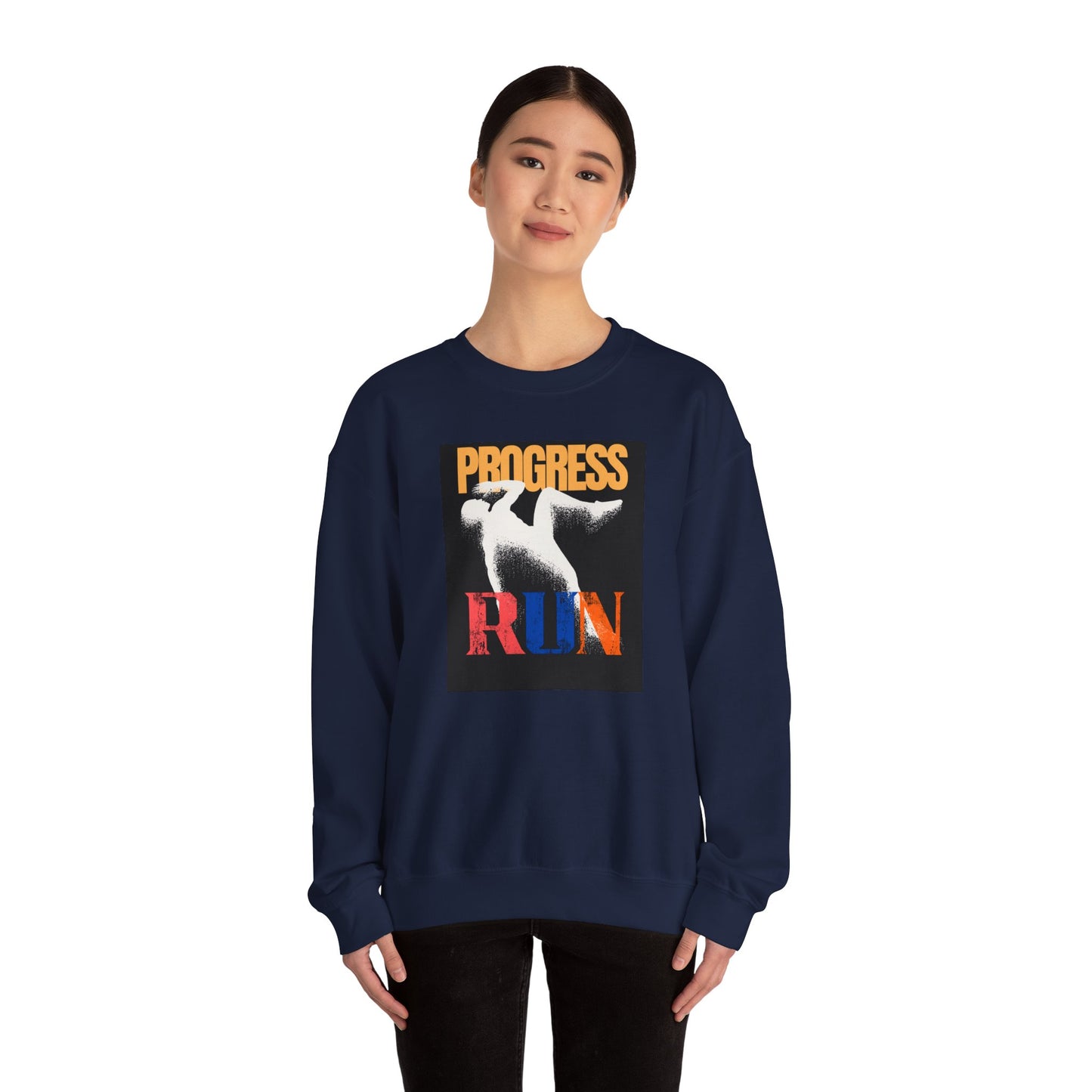 Stylish Progress RUN Crewneck Sweatshirt - Perfect Gift for Athletes, Casual Wear, Unisex Fashion, Running Enthusiasts, Sports Apparel