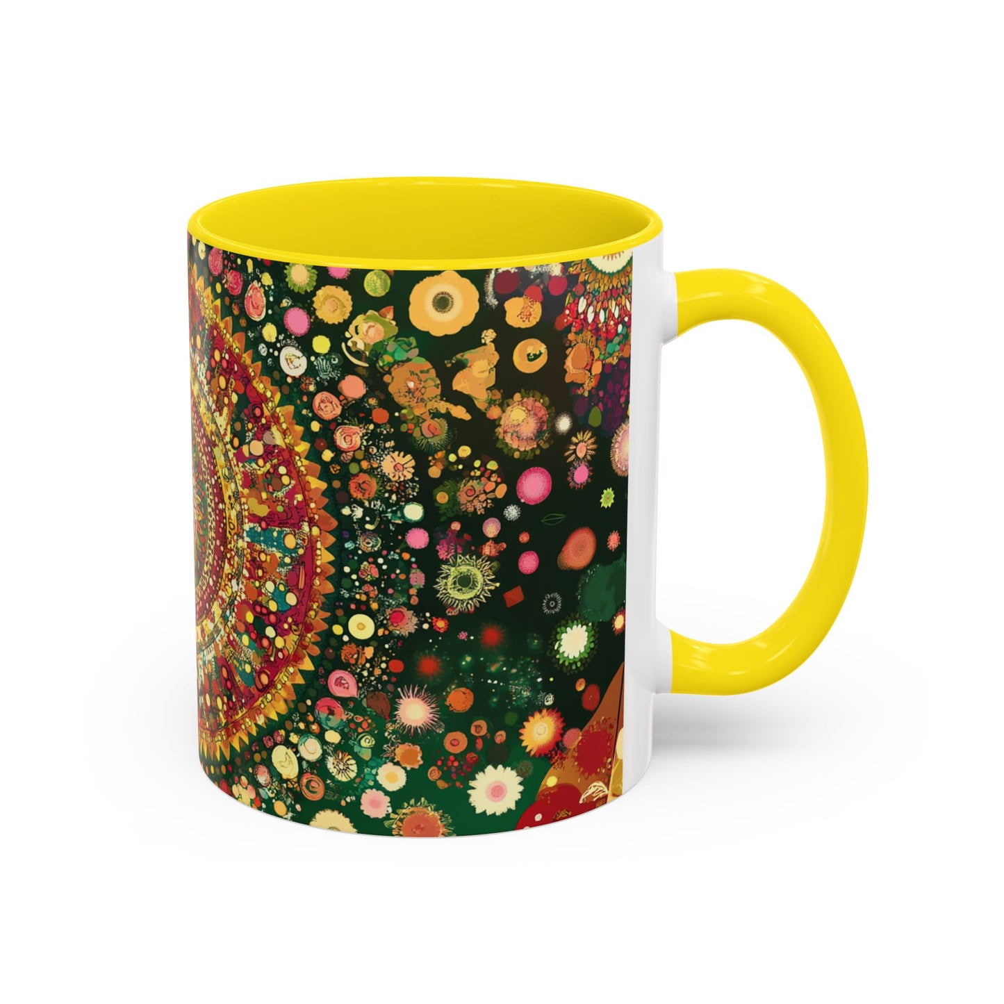 Vibrant Mandala Accent Coffee Mug, Colorful Drinkware.