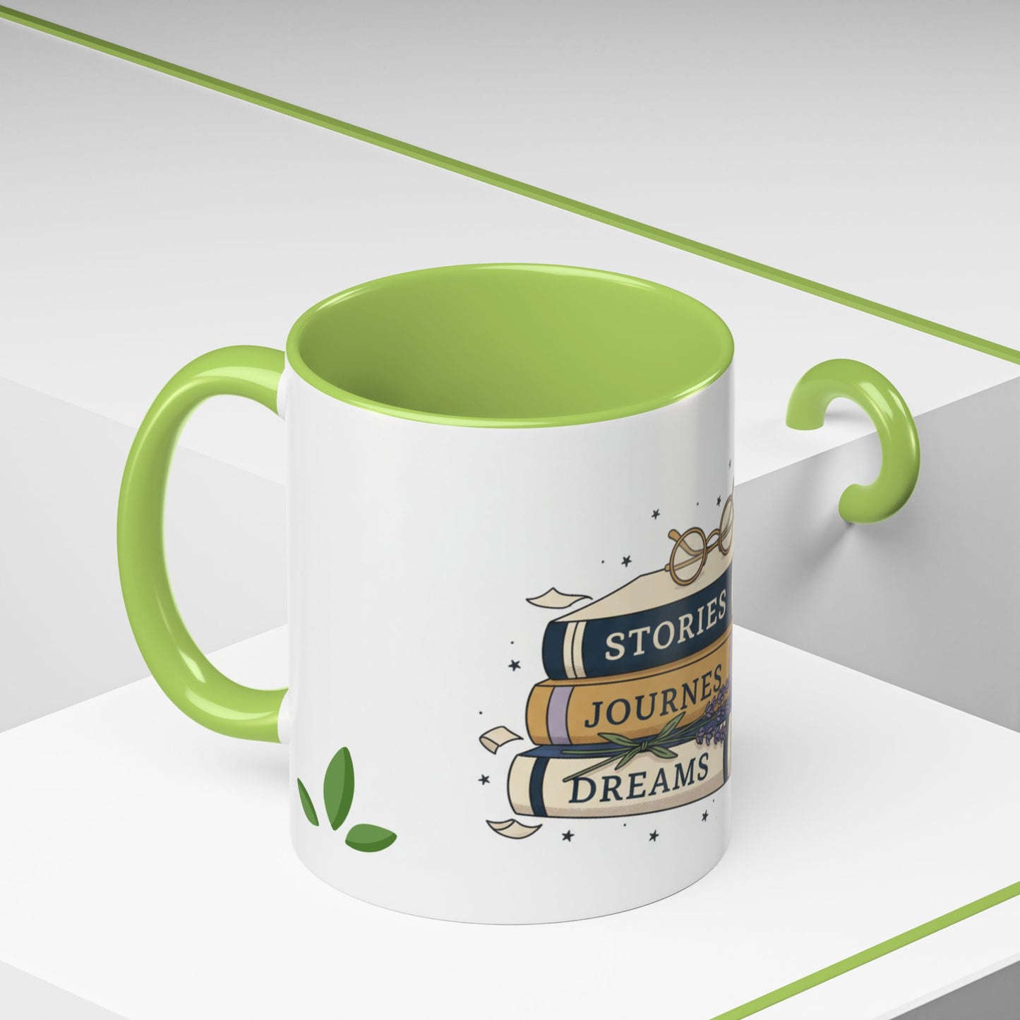 Stack of Books "Stories Journeys Dreams" Accent Mug