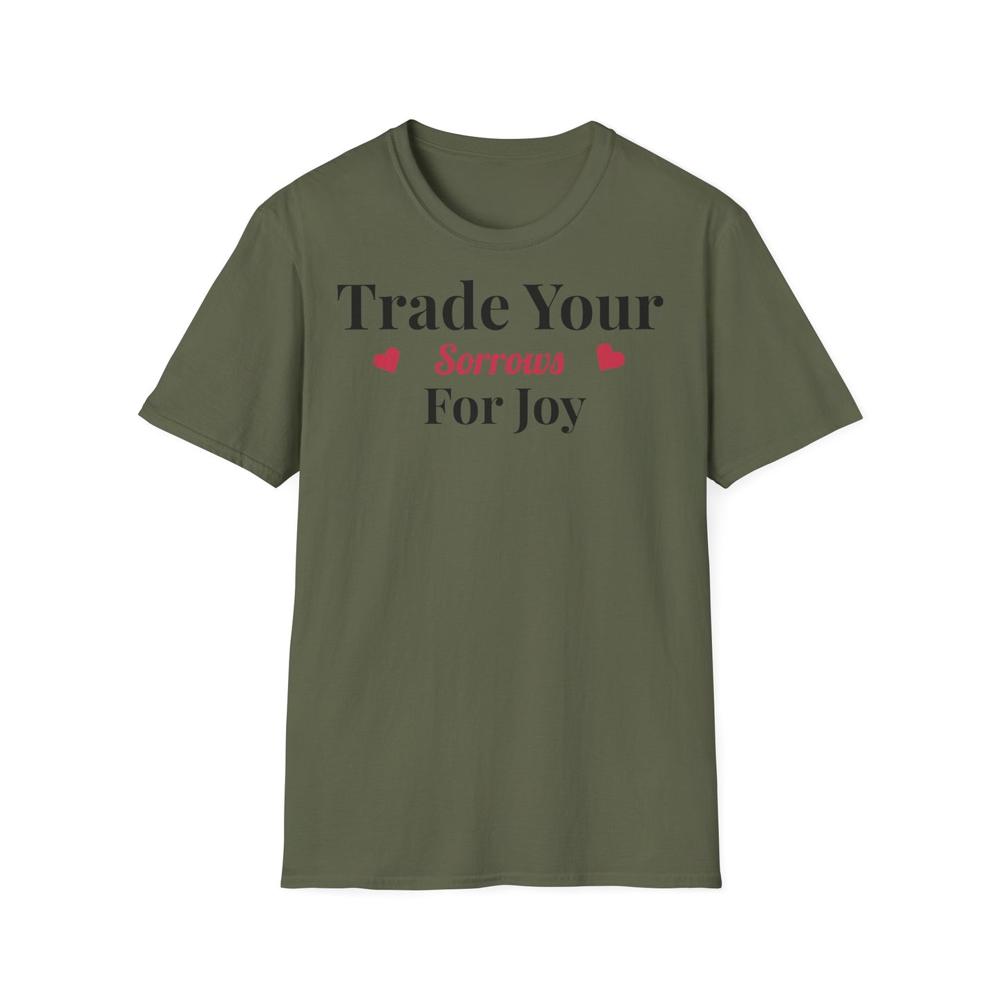 Inspirational Unisex Softstyle T-Shirt - 'Trade Your Sorrows for Joy'