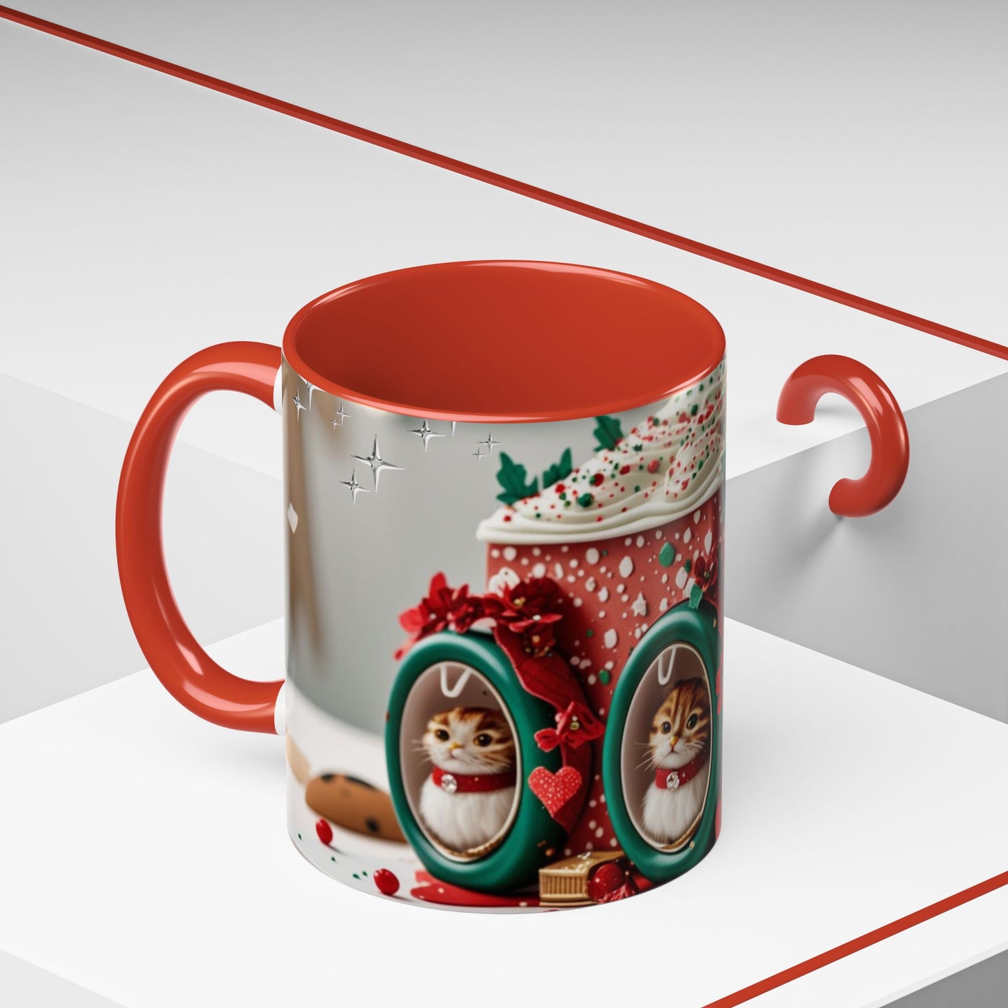 Festive Cat Coffee Mug, Holiday Gift, Christmas Coffee Cup.
