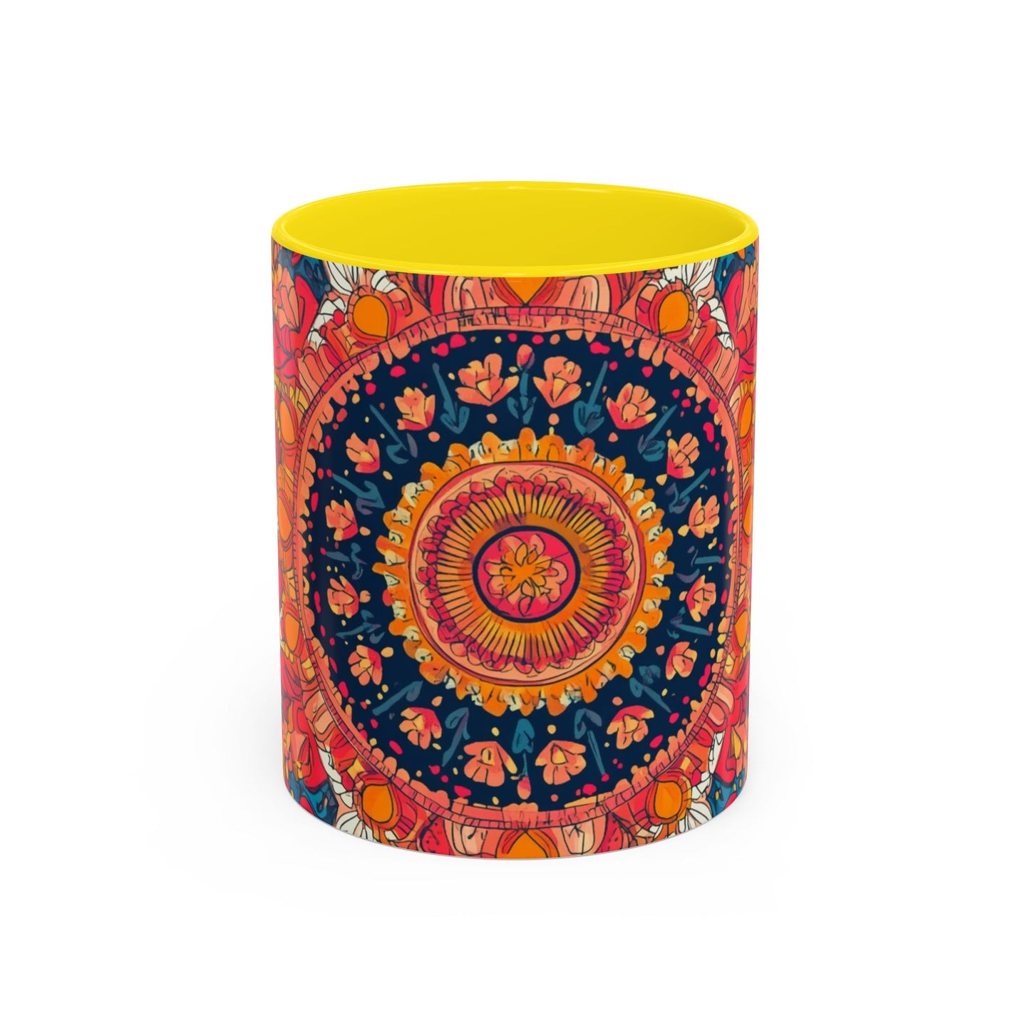 Vibrant Mandala Coffee Mug, Colorful Floral Drinkware.