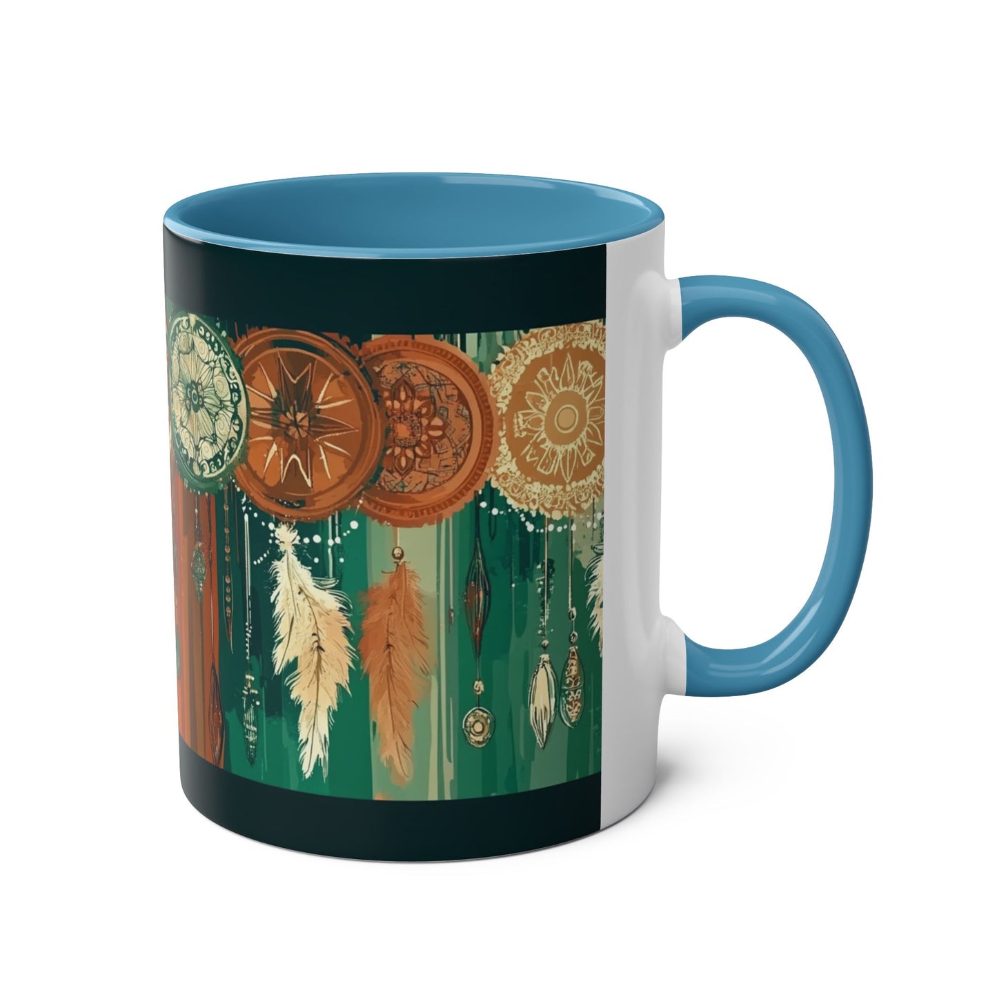 Dreamcatcher Two-Tone Coffee Mug, Boho Mug, Gift for Her, Home Decor, Coffee Lover's Mug, Unique Kitchenware