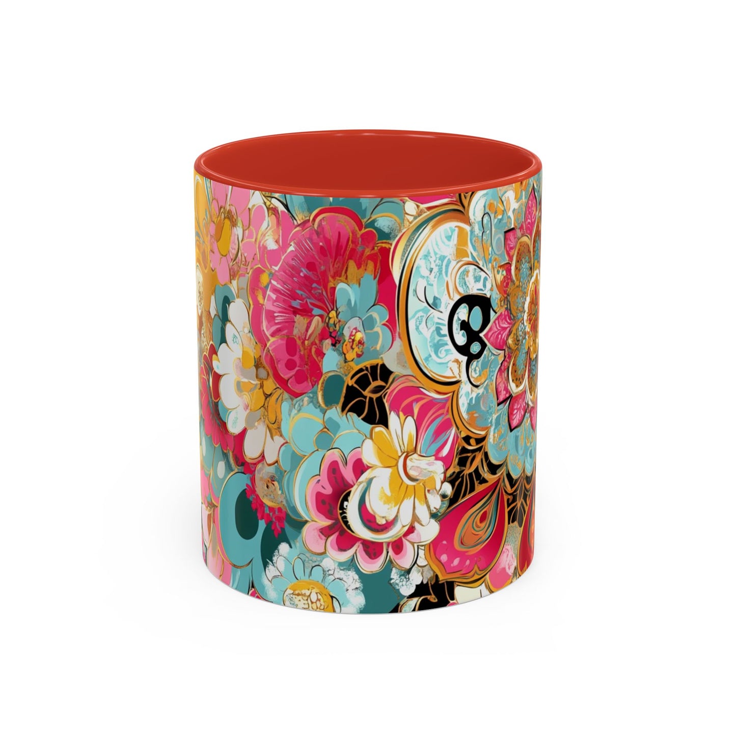 Vibrant Floral Accent Boho Coffee Mug, Floral.