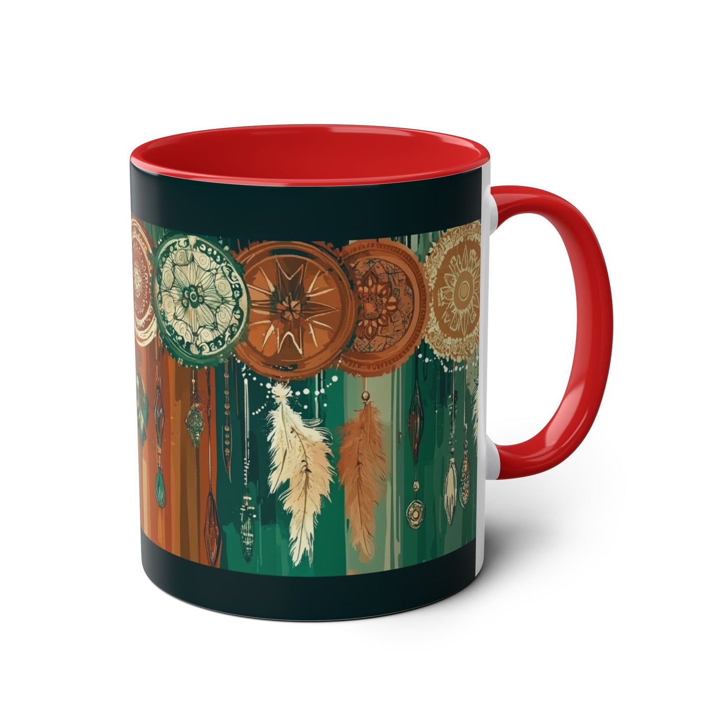 Dreamcatcher Two-Tone Coffee Mug, Boho Mug, Gift for Her, Home Decor, Coffee Lover's Mug, Unique Kitchenware