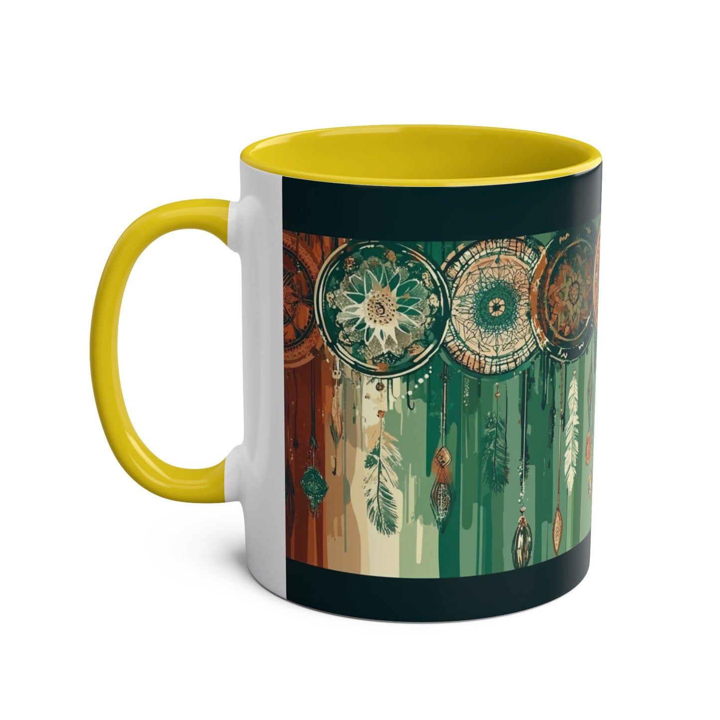 Dreamcatcher Two-Tone Coffee Mug, Boho Mug, Gift for Her, Home Decor, Coffee Lover's Mug, Unique Kitchenware