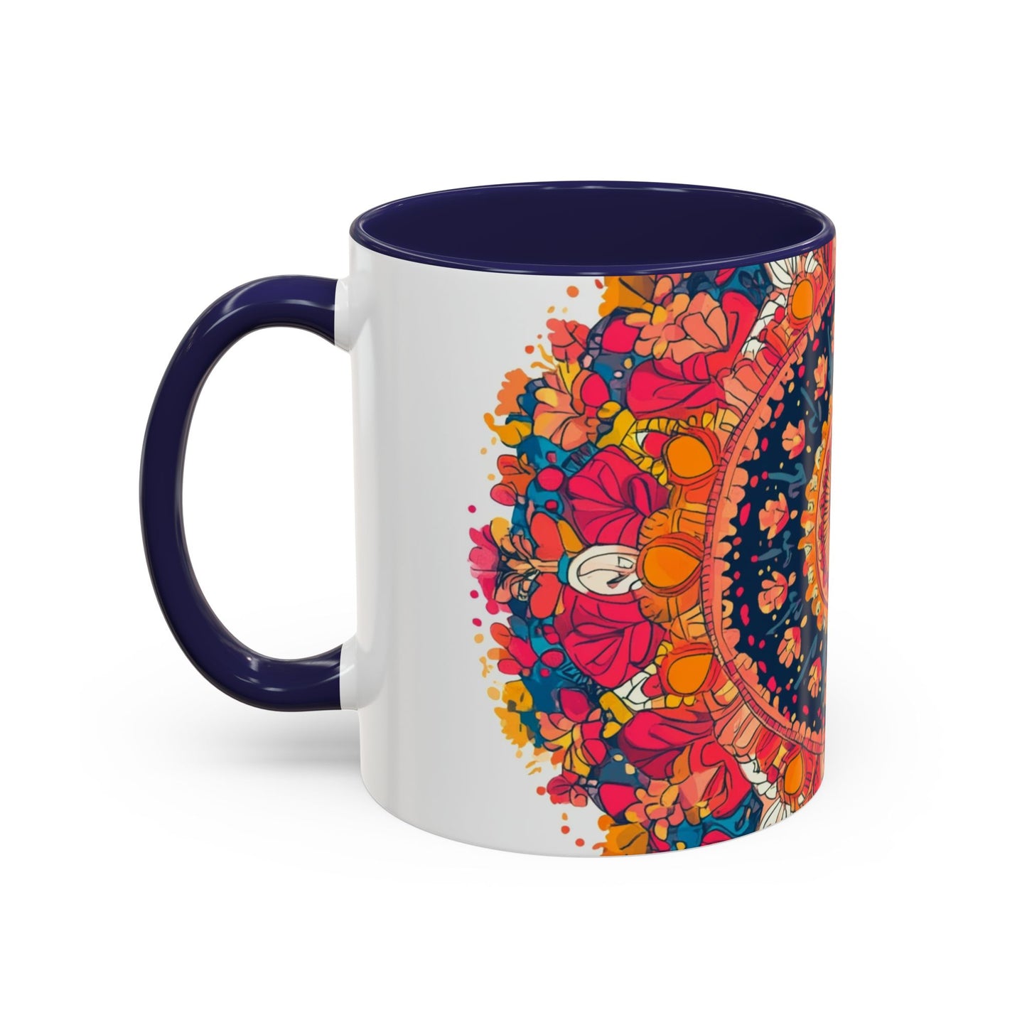 Vibrant Mandala Coffee Mug, Colorful Floral Drinkware.