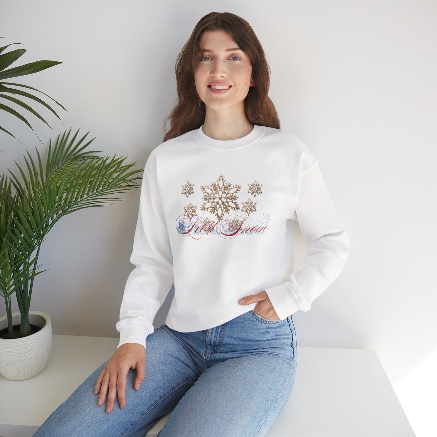 Snow Queen Crewneck Sweatshirt – 'Let It Snow' Gold Snowflake Holiday Sweatshirt