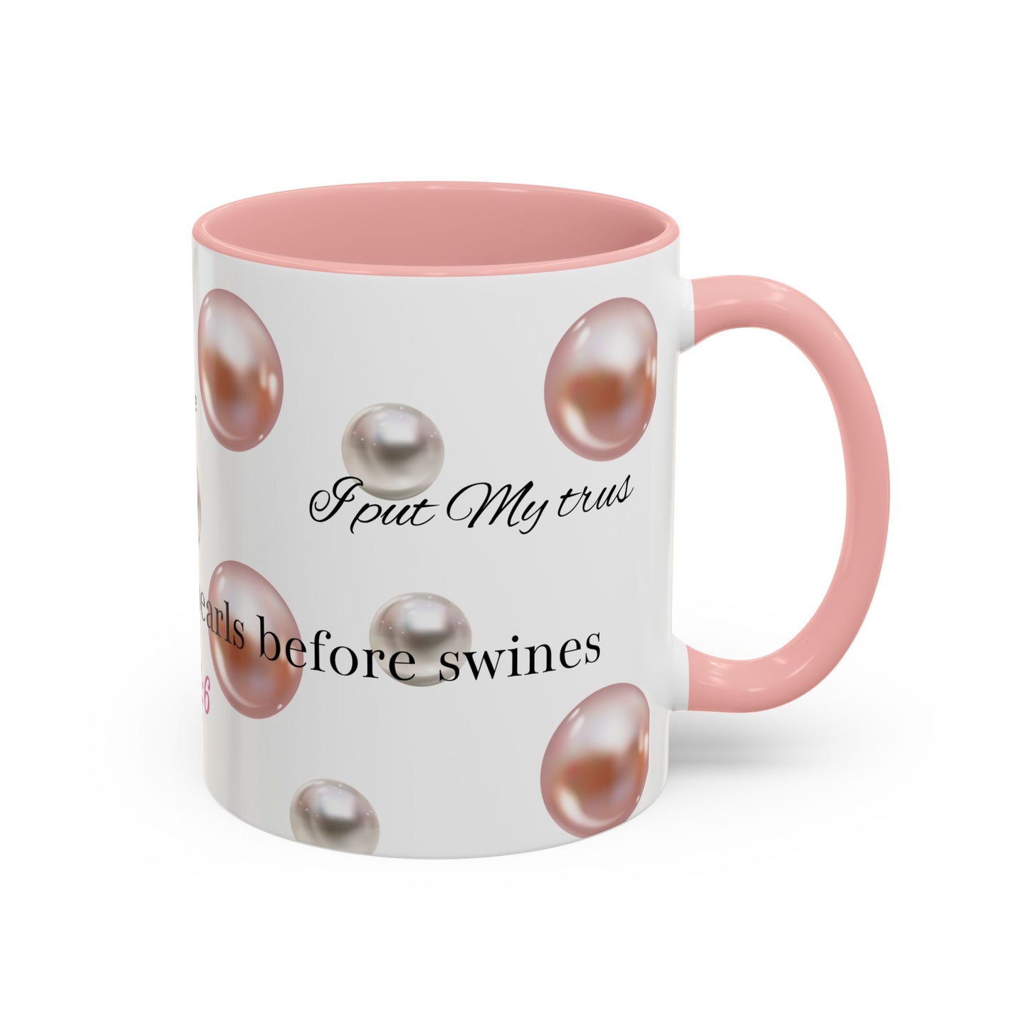 Elegant Inspirational Coffee Mug with Pearls, Unique Gift for Friends, Spiritual Reminder.