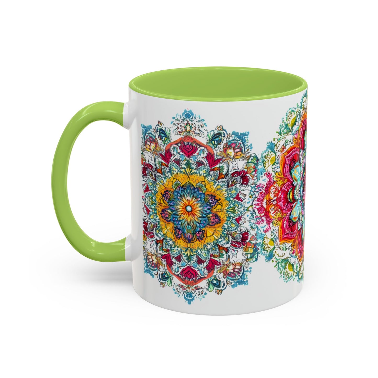 Boho Floral Accent Coffee Mug Colorful Mandala Design.