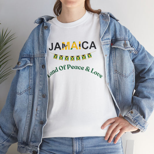 Jamaican Peace & Love Tee, Unisex Heavy Cotton Shirt, Summer vibes.