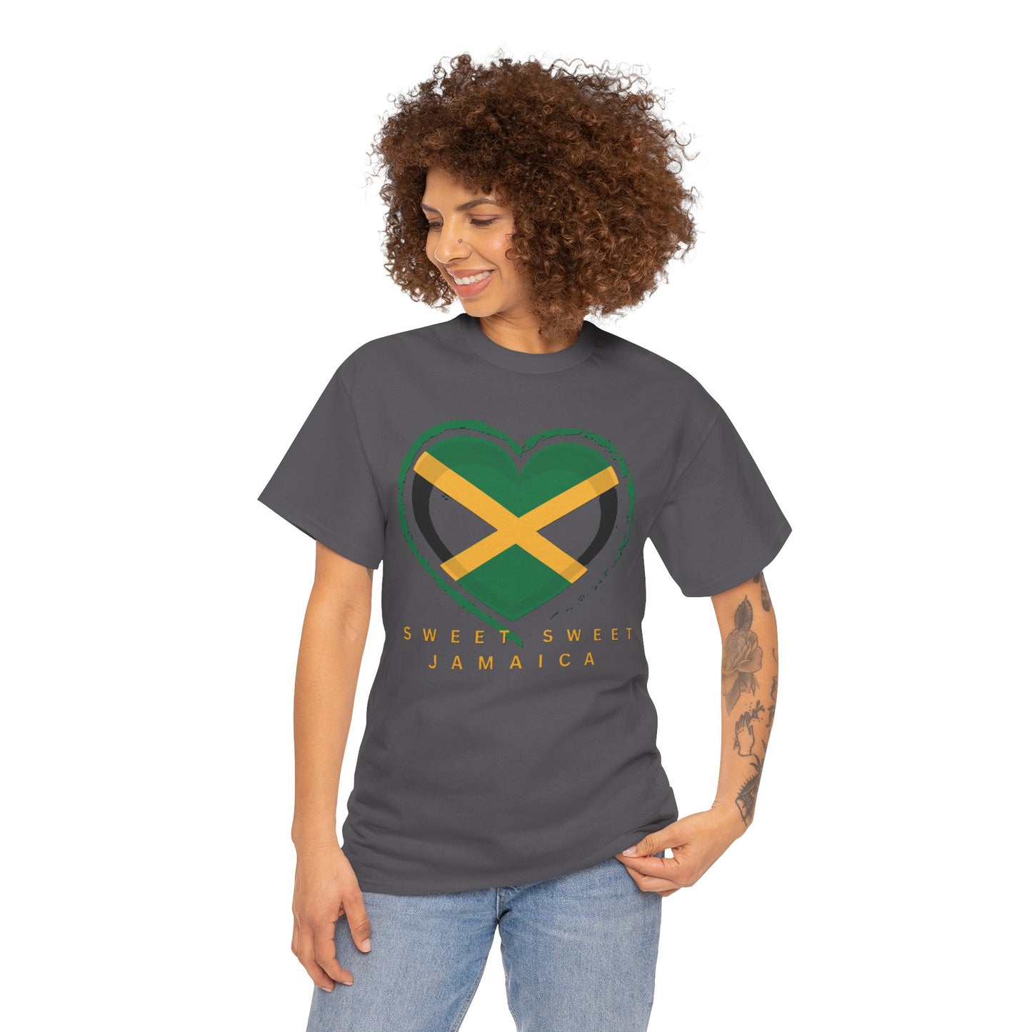 Unisex Heavy Cotton Tee with Sweet Sweet Jamaica Design.