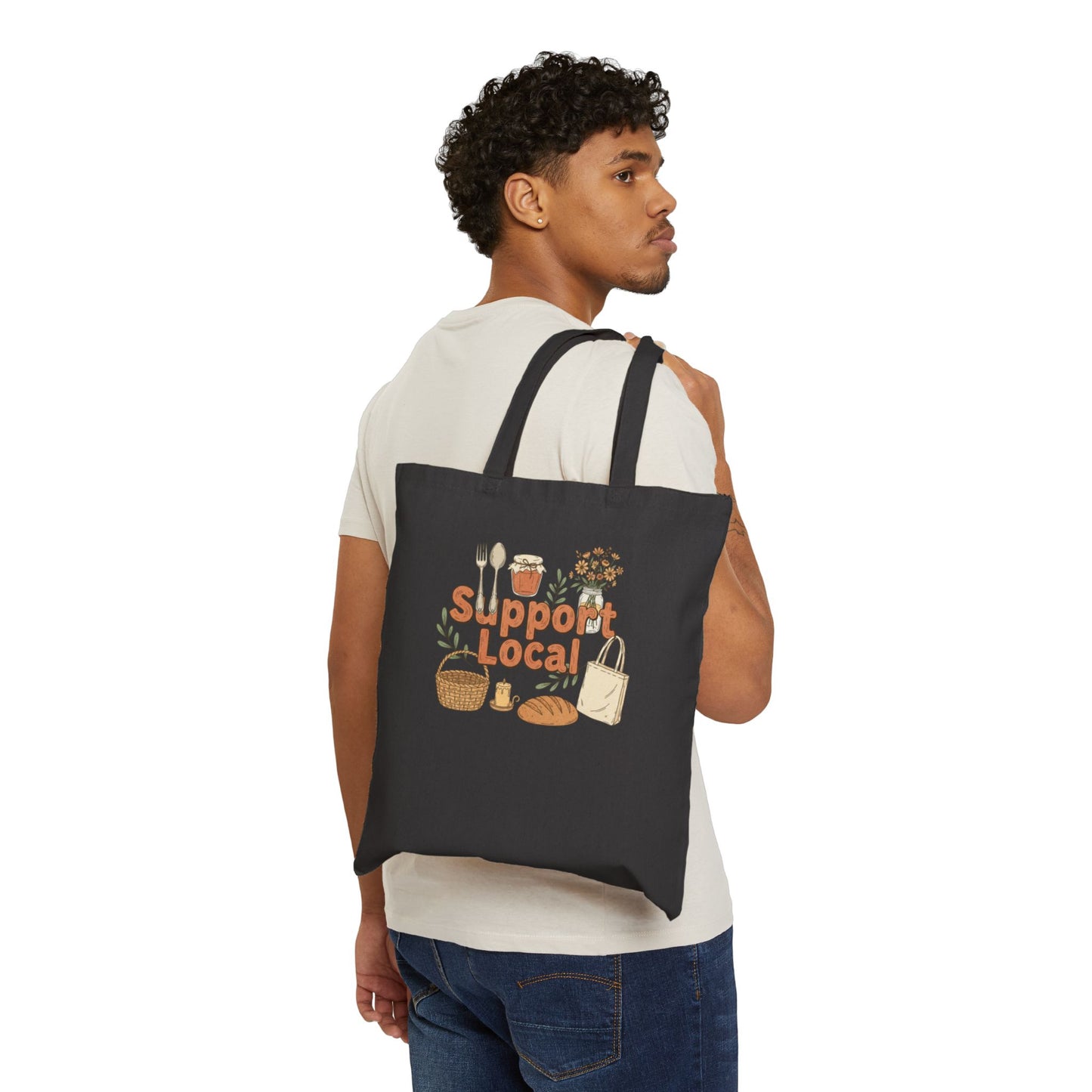Support Local Cotton Canvas Tote Bag — 'Support Local' Market Shopper Tote