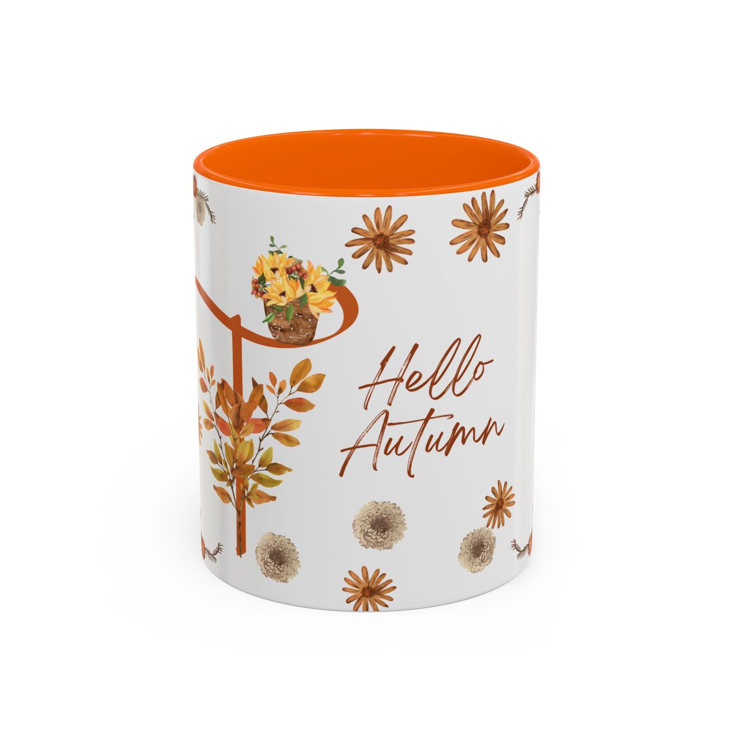 Fall Floral Accent Coffee Mug, Autumn Drinkware, Seasonal Gift, Hello Autumn.