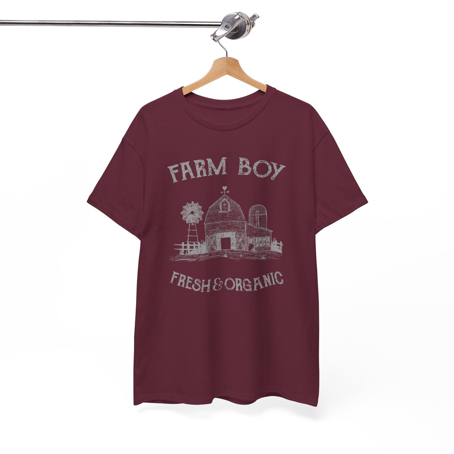 Farm Boy Organic Heavy Cotton Tee - Bright Yellow and burgundy  Unisex Shirt