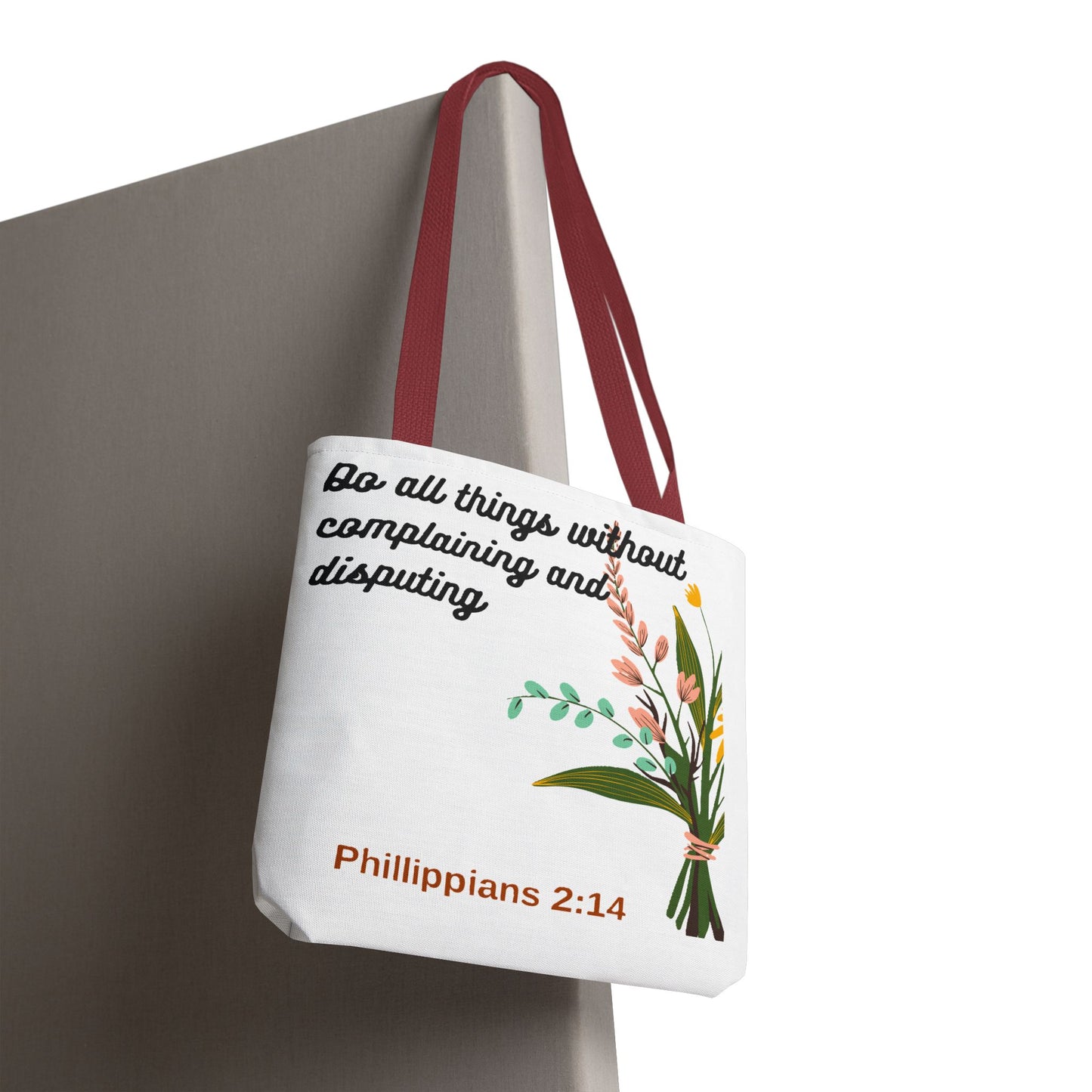 Inspirational Floral Tote Bag, Bible Verse Tote, Philippians 2:14 Bag.