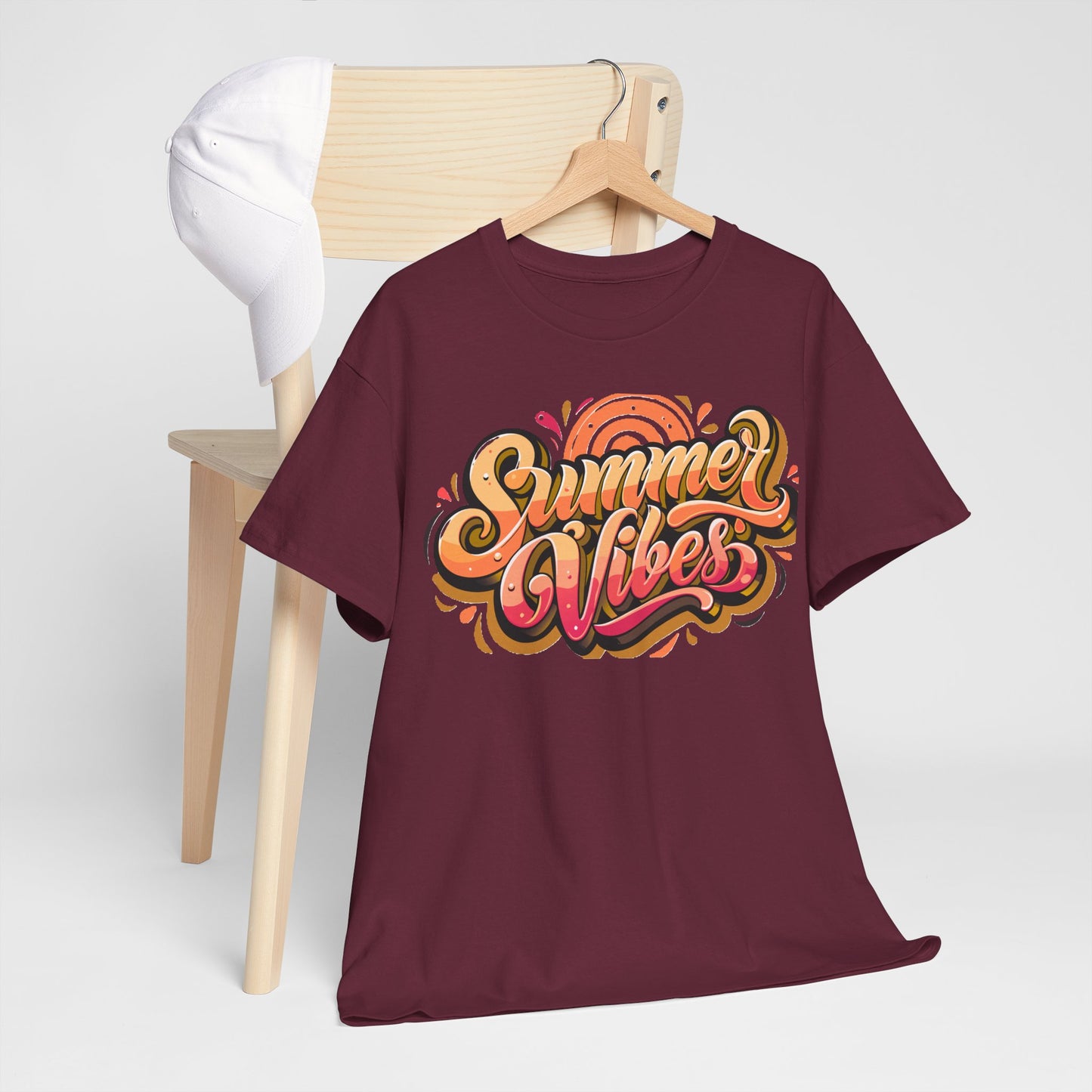 Summer Vibes Unisex Heavy Cotton Tee - Relaxed Fit, Casual Wear, Beach Outings, Gift for Friends, Summer Parties, Fun Graphic Tee