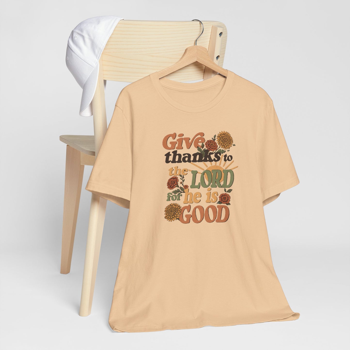 Give thanks to the Lord for He is Good. Unisex Jersey Short Sleeve T-Shirt.