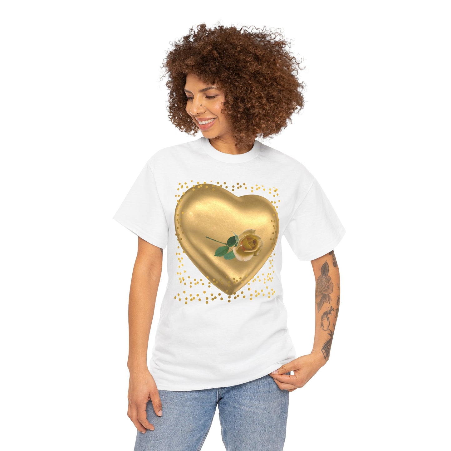 Golden Heart Tee, Unisex T-Shirt, Romantic Gift.
