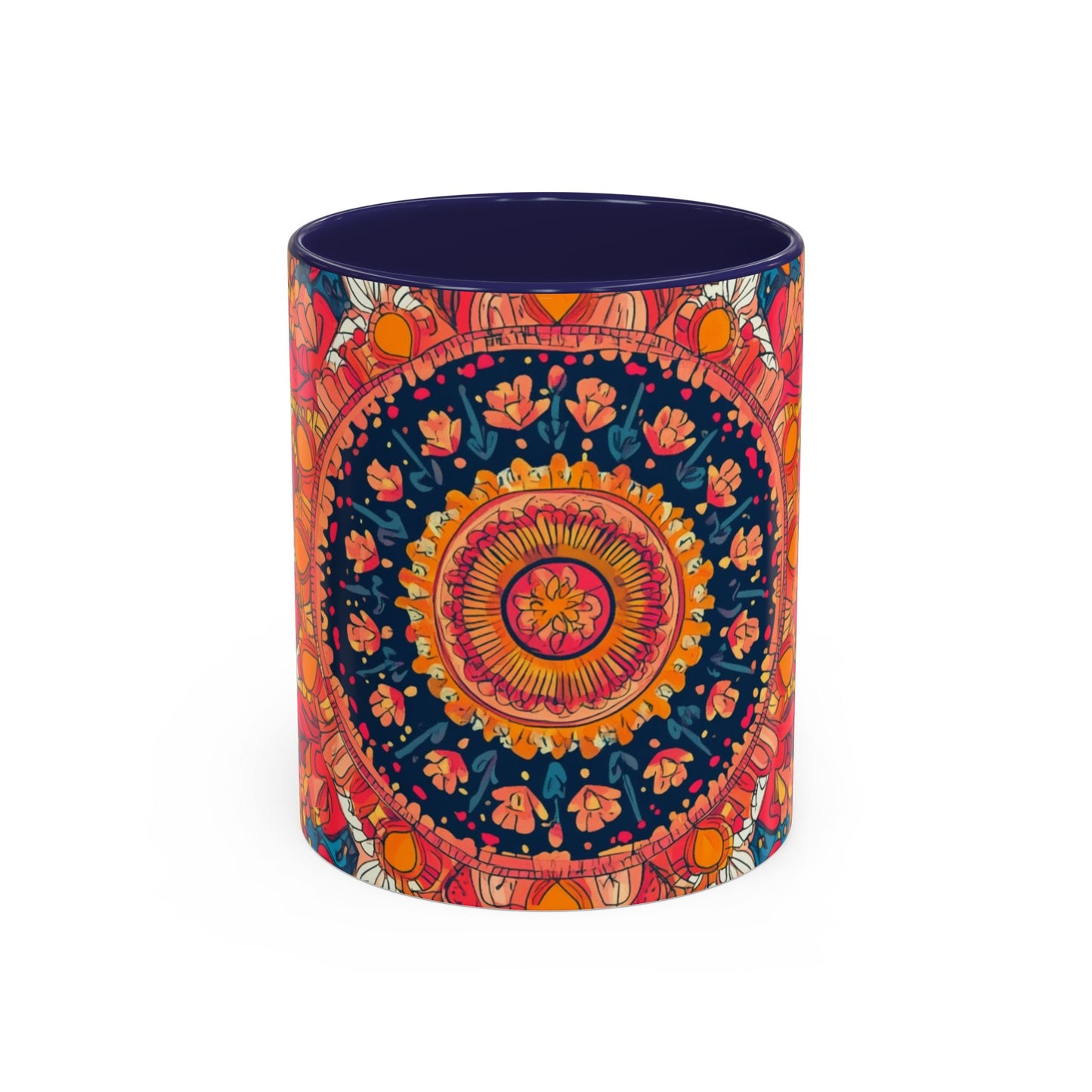 Vibrant Mandala Coffee Mug, Colorful Floral Drinkware.