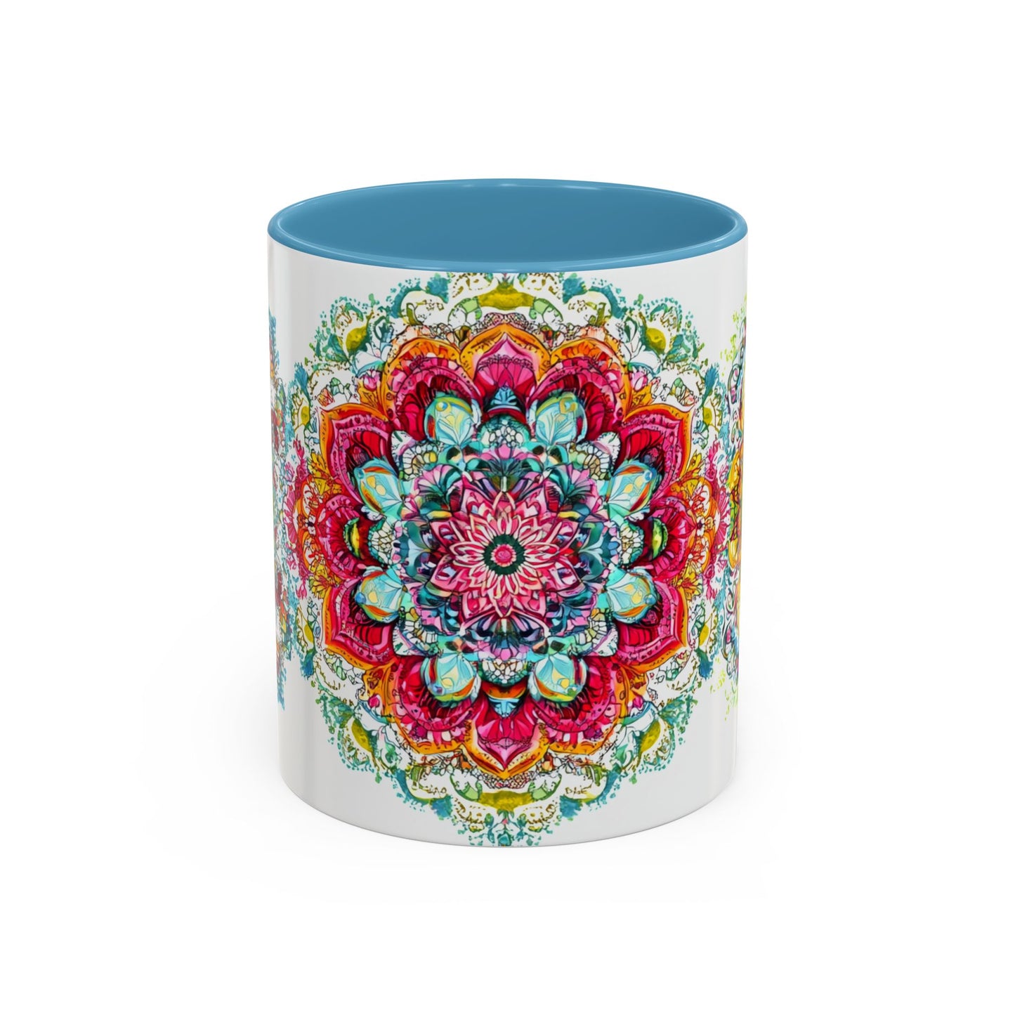 Boho Floral Accent Coffee Mug Colorful Mandala Design.