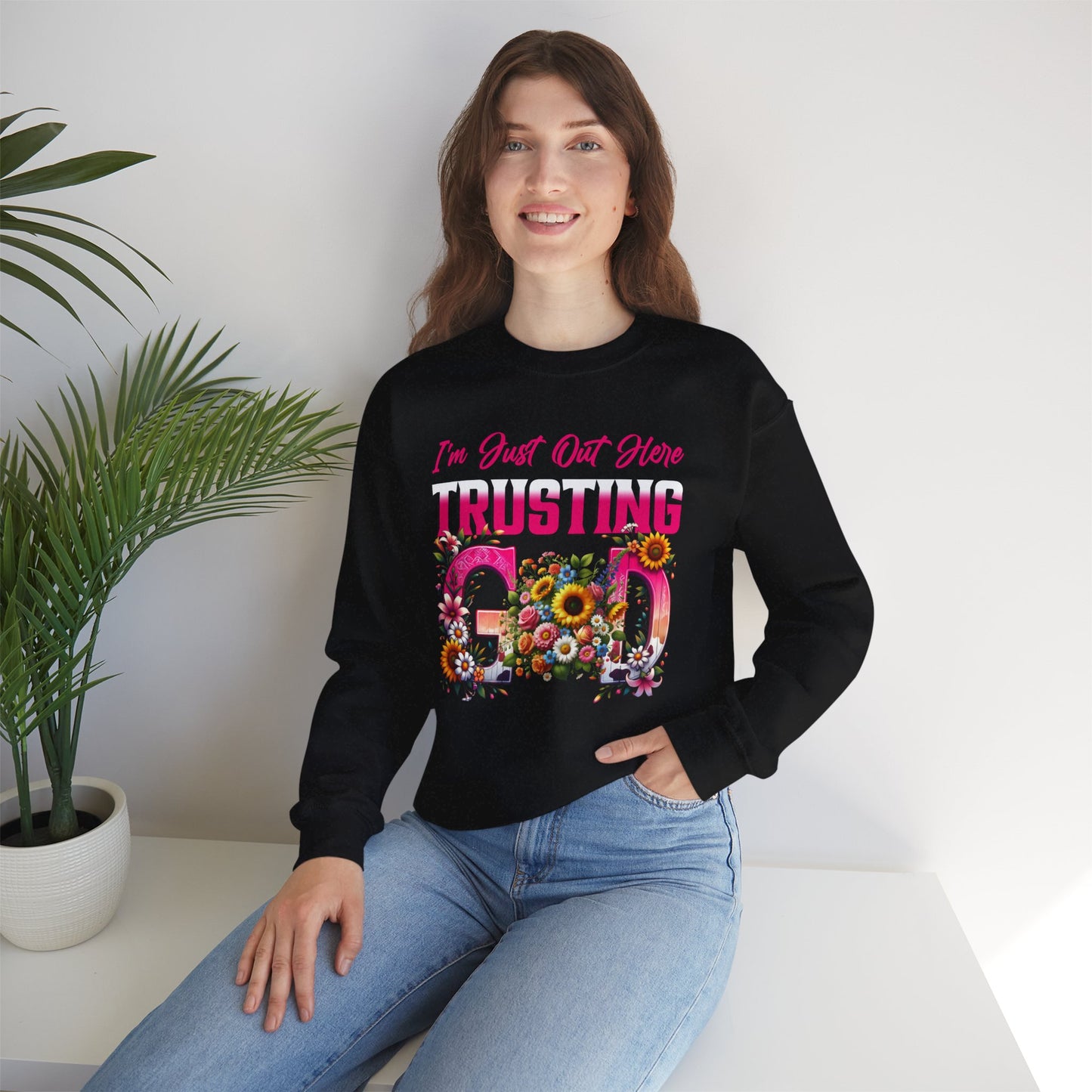 Trusting God Floral Crewneck Sweatshirt, Inspirational Gift