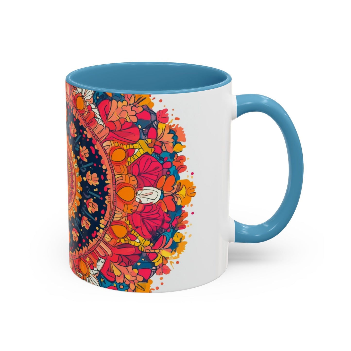 Vibrant Mandala Coffee Mug, Colorful Floral Drinkware.