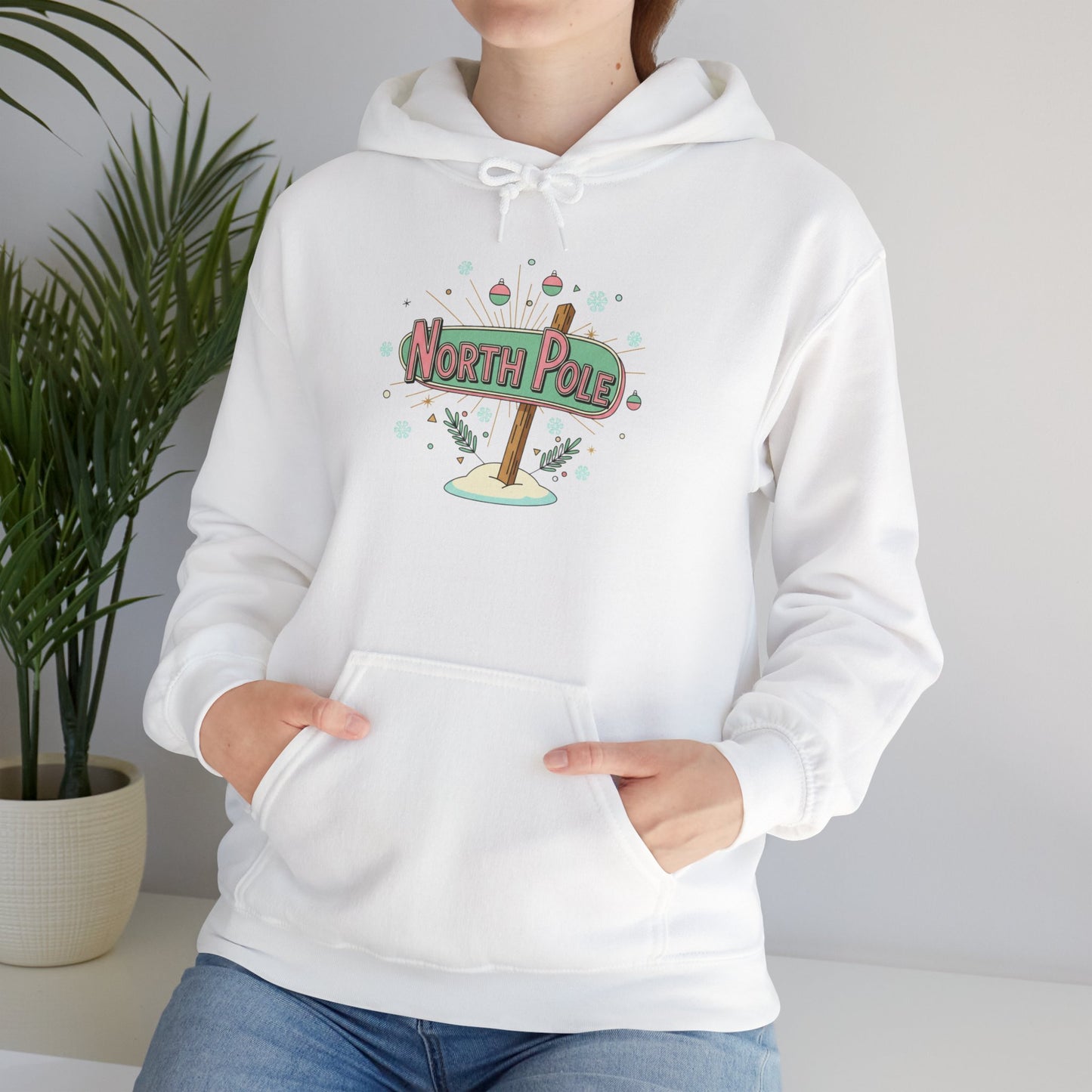 Retro North Pole Sign Hoodie, mid century Christmas