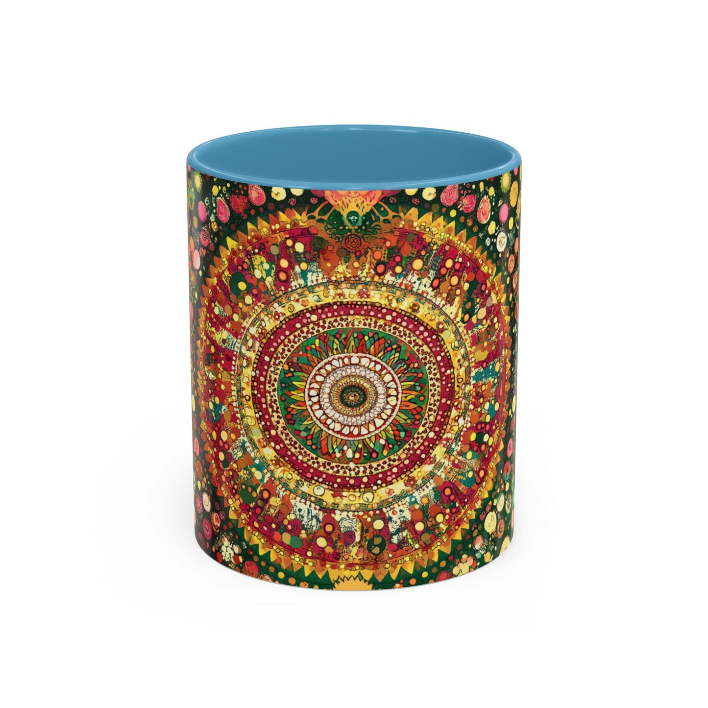 Vibrant Mandala Accent Coffee Mug, Colorful Drinkware.