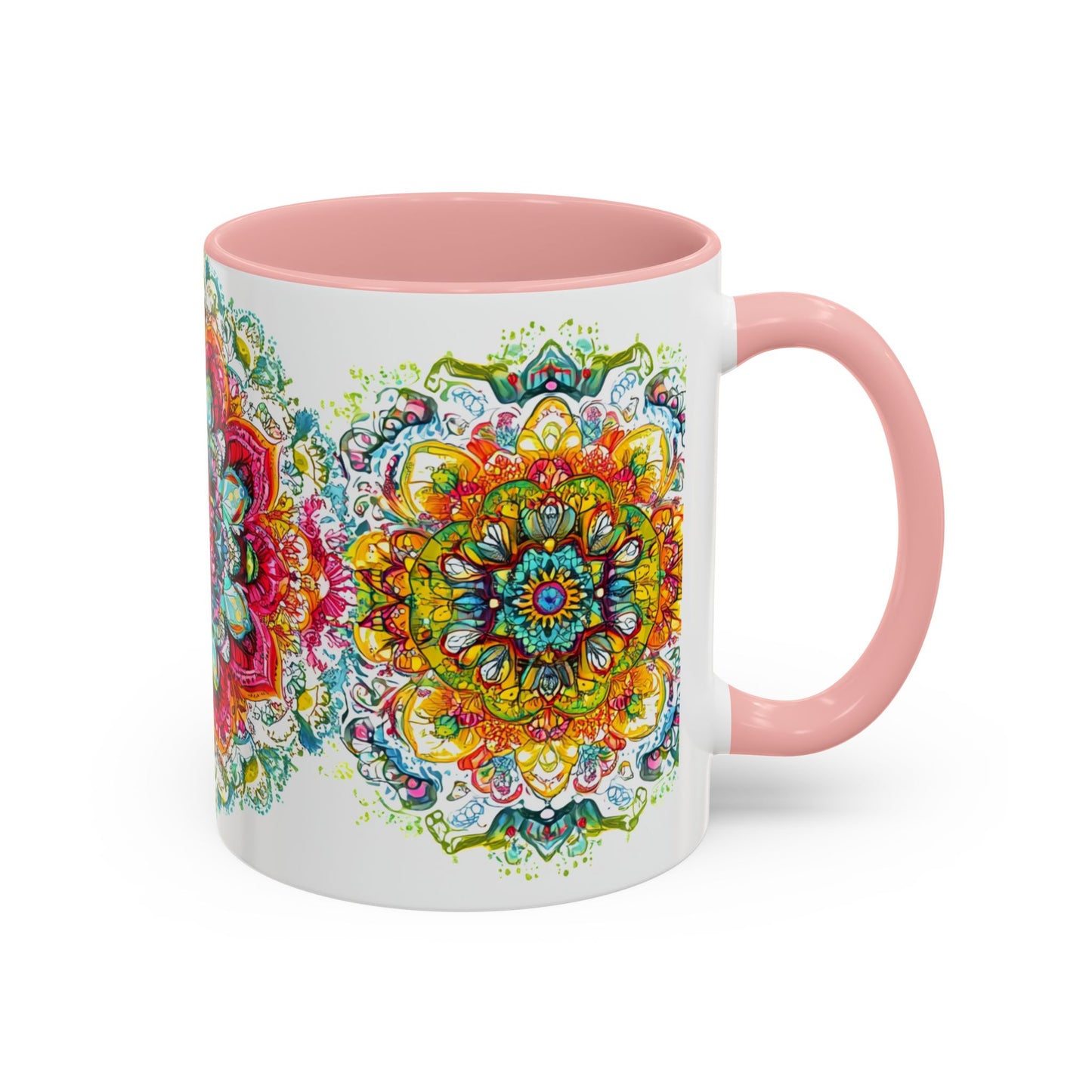 Boho Floral Accent Coffee Mug Colorful Mandala Design.